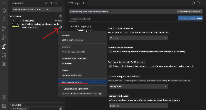Customizing extension settings