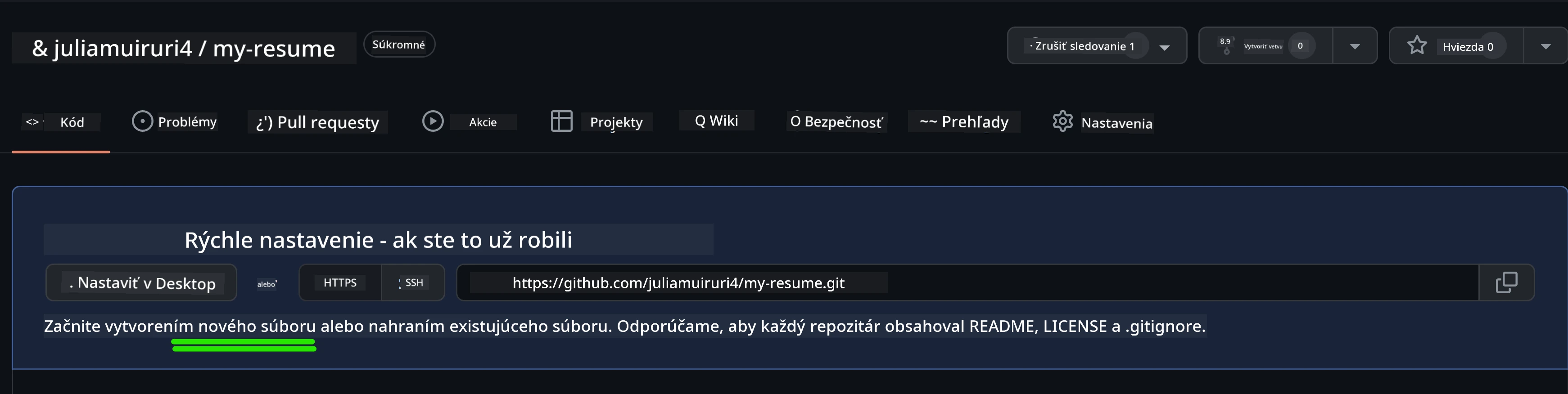 Vytvorenie počiatočného súboru na GitHube