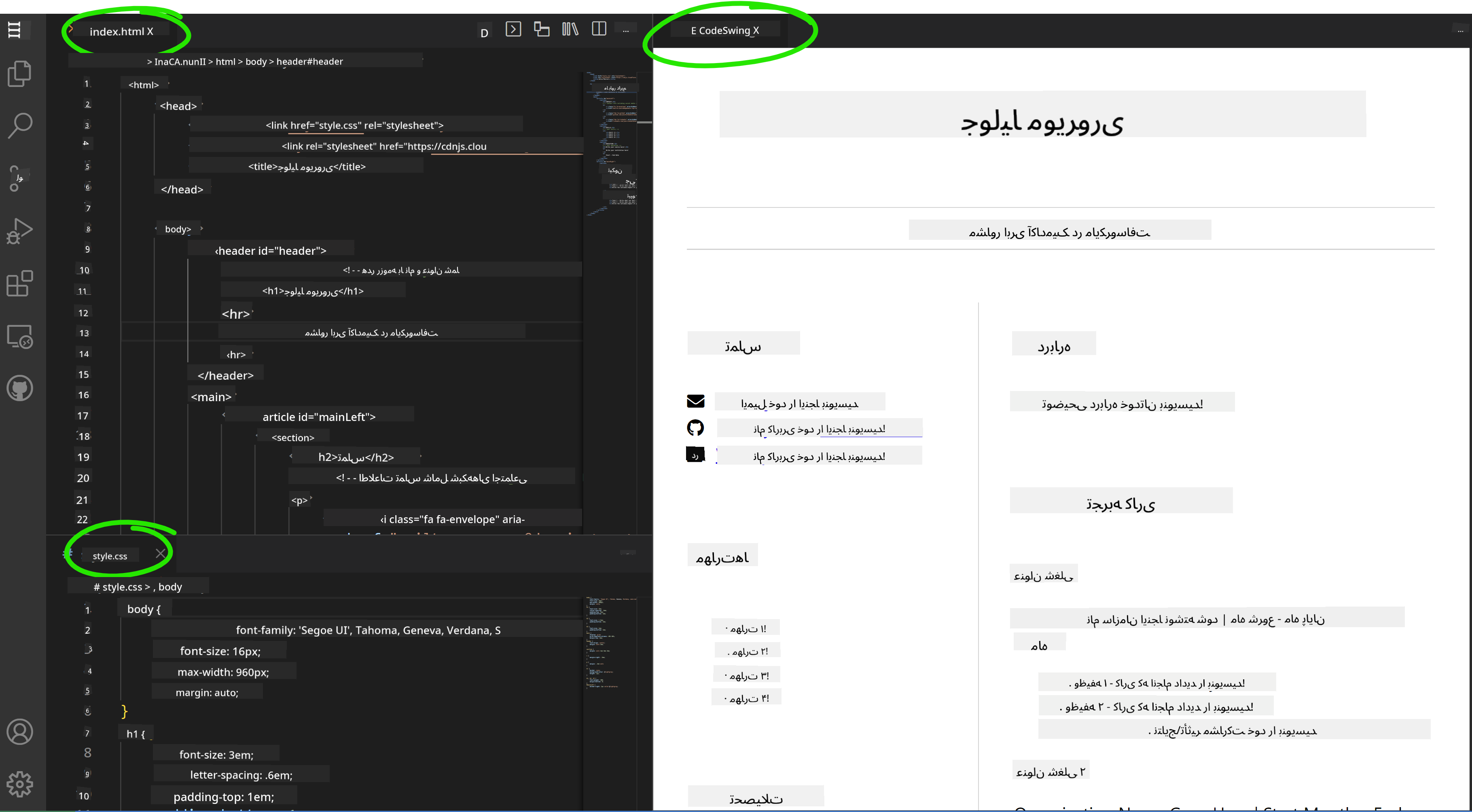 افزونه CodeSwing که پیشنمایش زنده را نشان میدهد