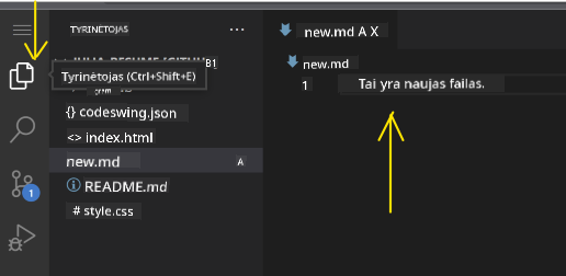Failų redagavimas VSCode.dev