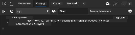 Skærmbillede, der viser logmeddelelse i browserkonsollen
