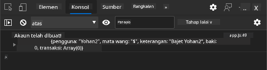 Tangkapan skrin menunjukkan mesej log dalam konsol penyemak imbas