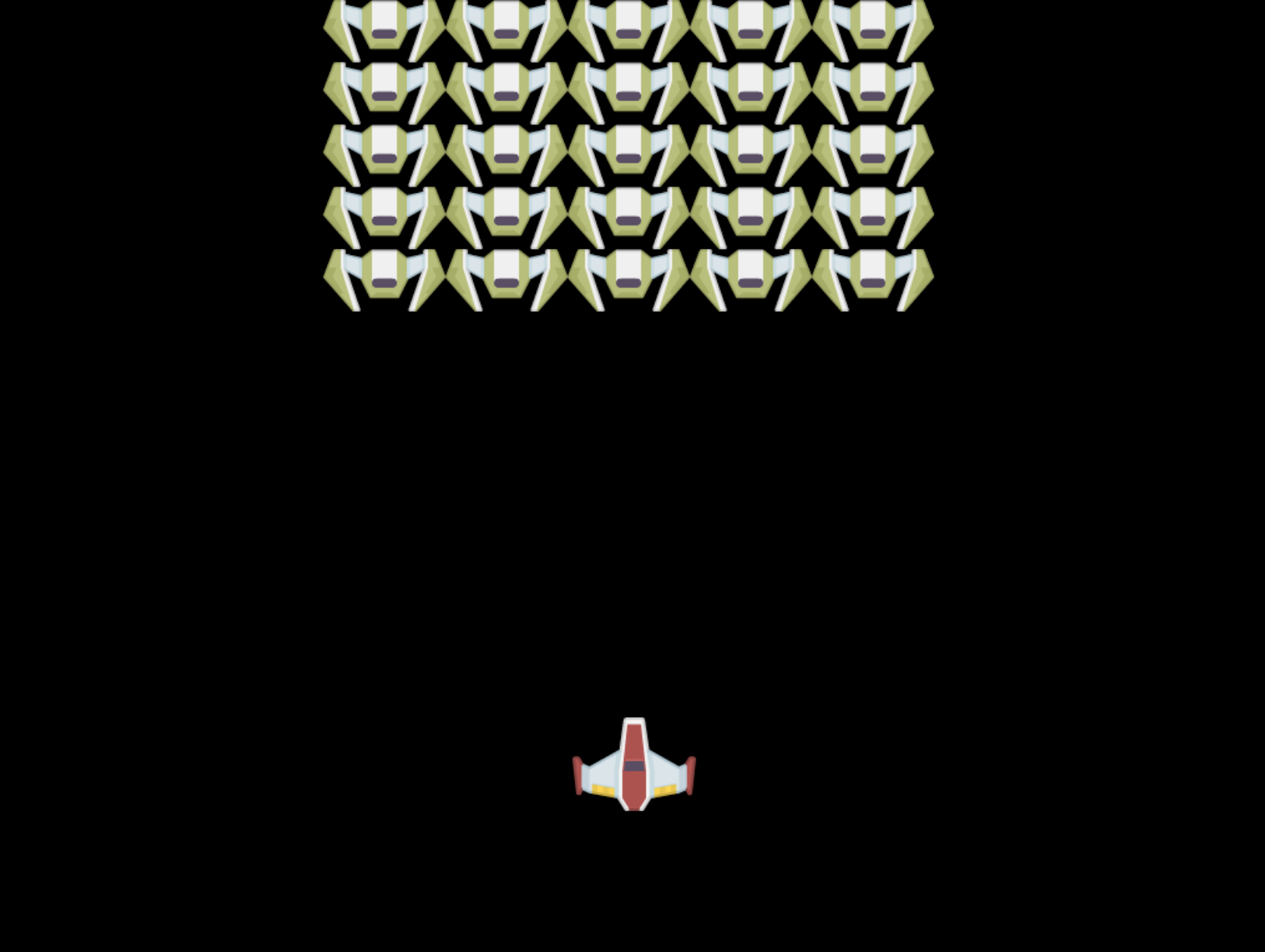 Zwart scherm met een held en 5*5 monsters