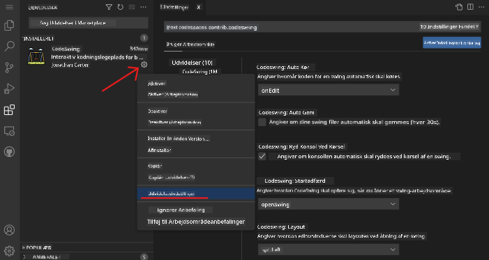 Customizing extension settings