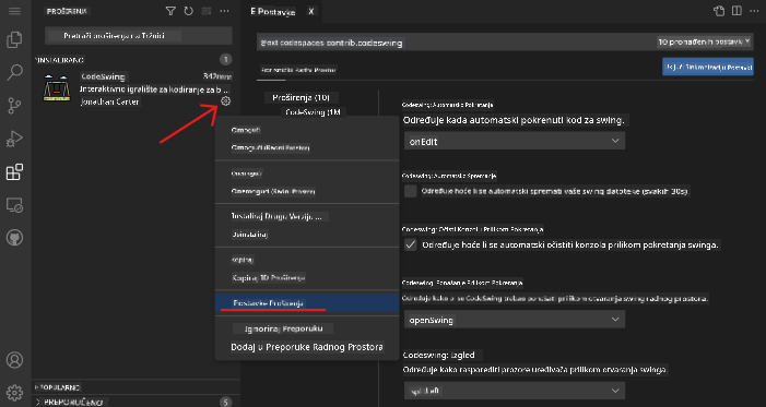 Prilagodba postavki proširenja