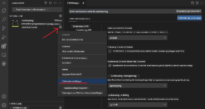 Instellingen van extensies aanpassen