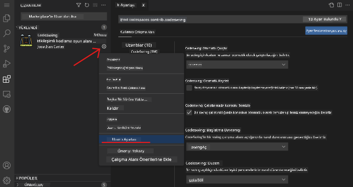 Uzantı ayarlarını özelleştirme