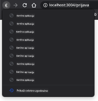 Posnetek zaslona zgodovine navigacije