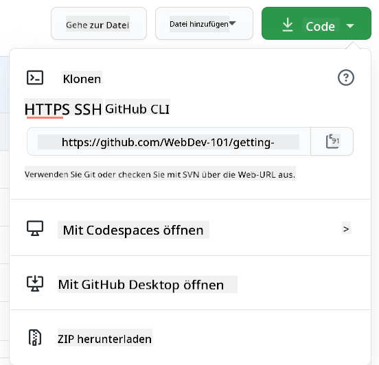 Kopiere ein Repository lokal