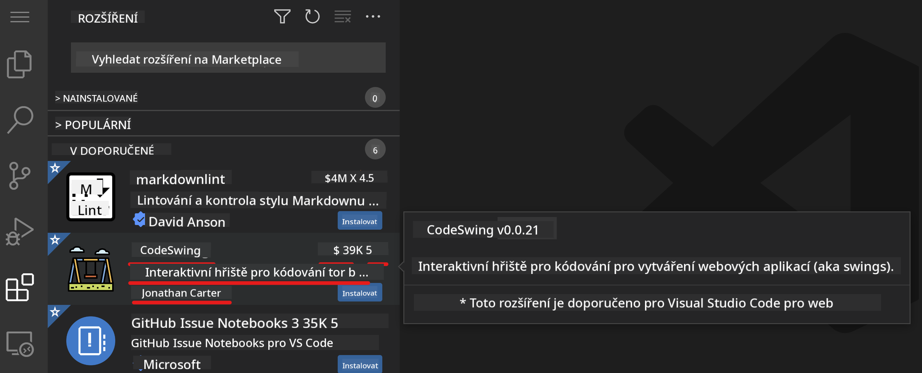 Detaily rozšíření