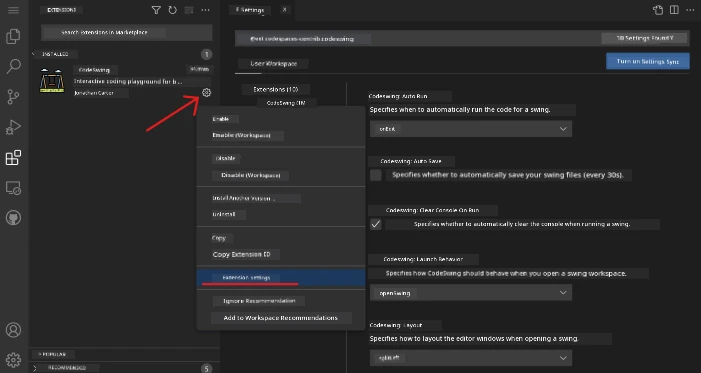 Customizing extension settings