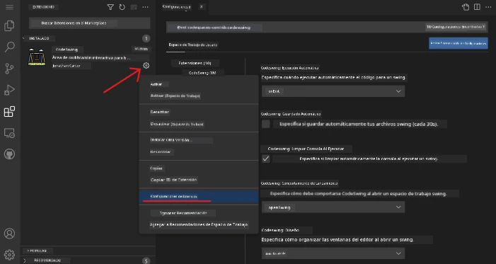 Personalizando la configuración de extensiones