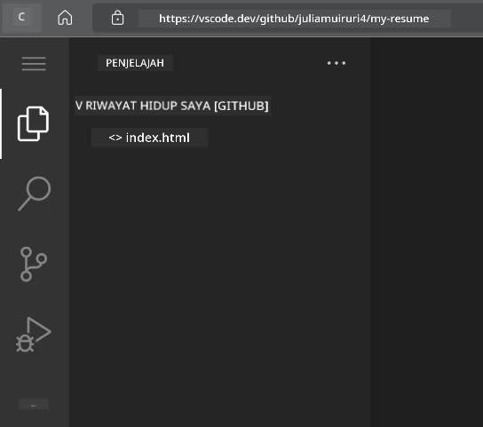 Projek dimuatkan di VSCode.dev