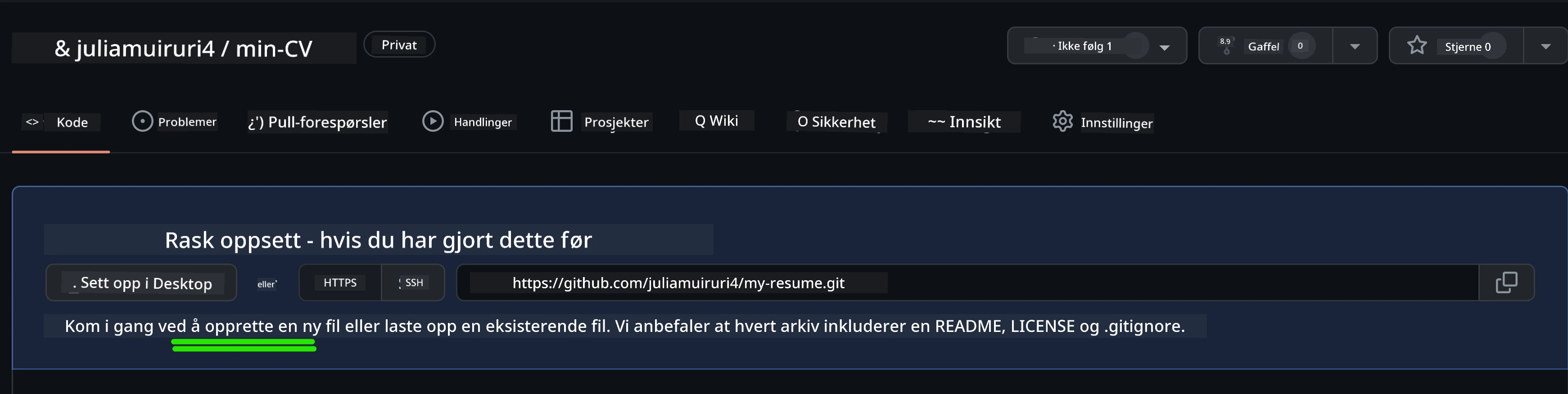 Opprette innledende fil på GitHub