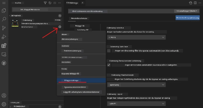 Customizing extension settings