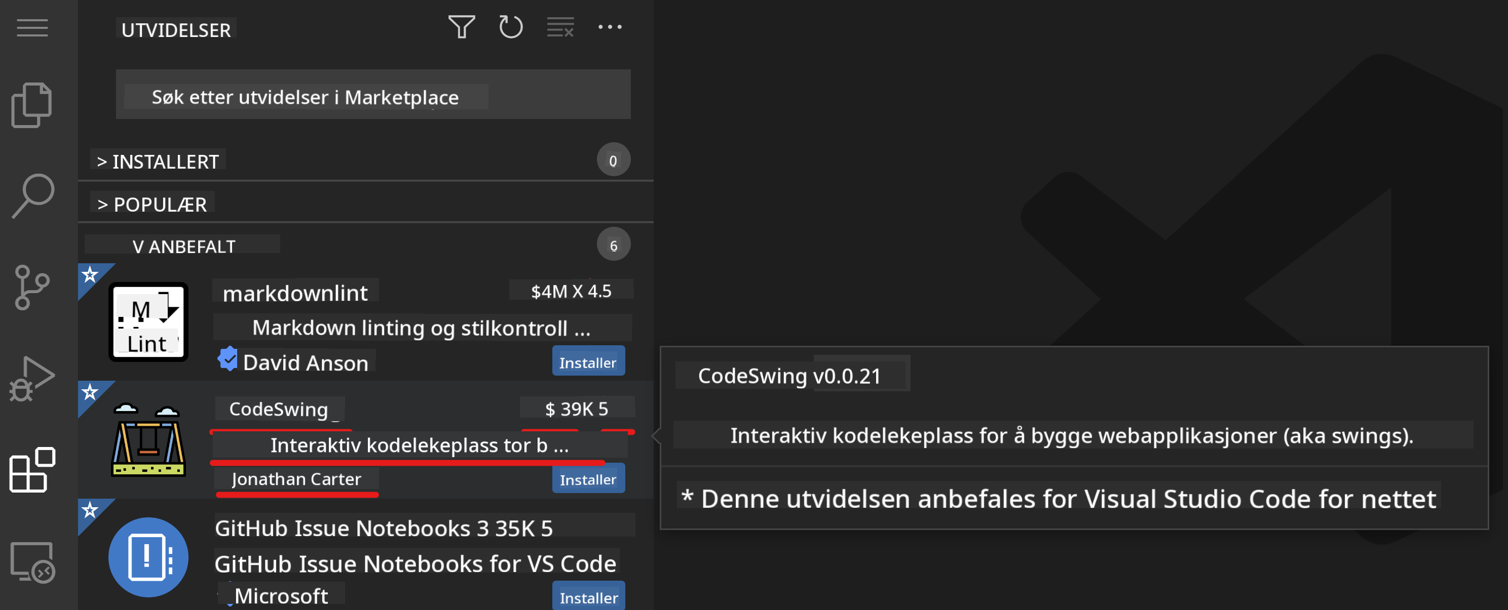 Detaljer om utvidelser