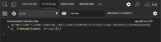 Screenshot che mostra il messaggio di log nella console del browser