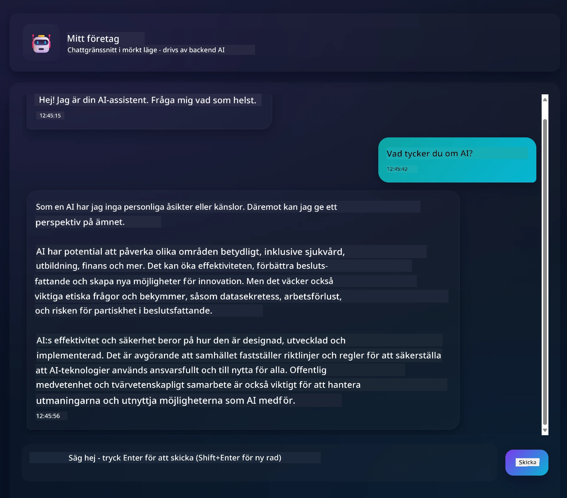 Chat app interface showing conversation between user and AI assistant