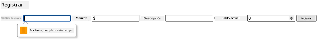 Captura mostrando error de validación al intentar enviar el formulario