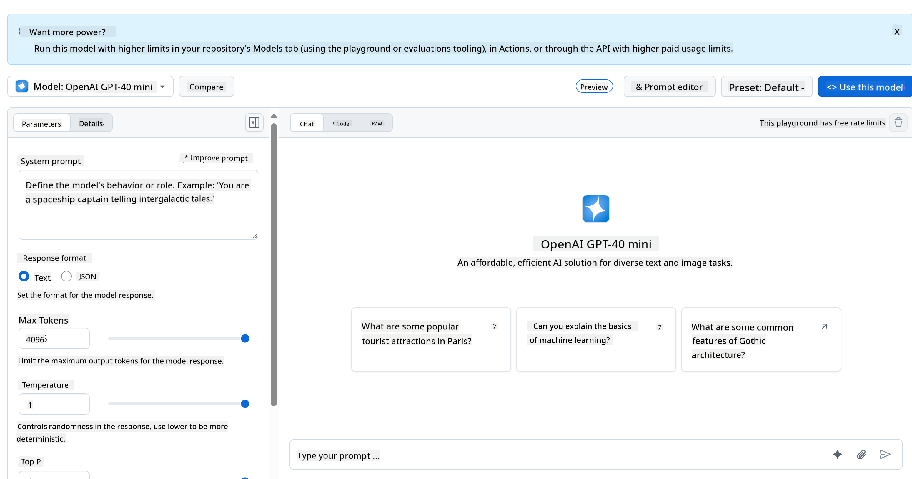 GitHub Models AI Playground