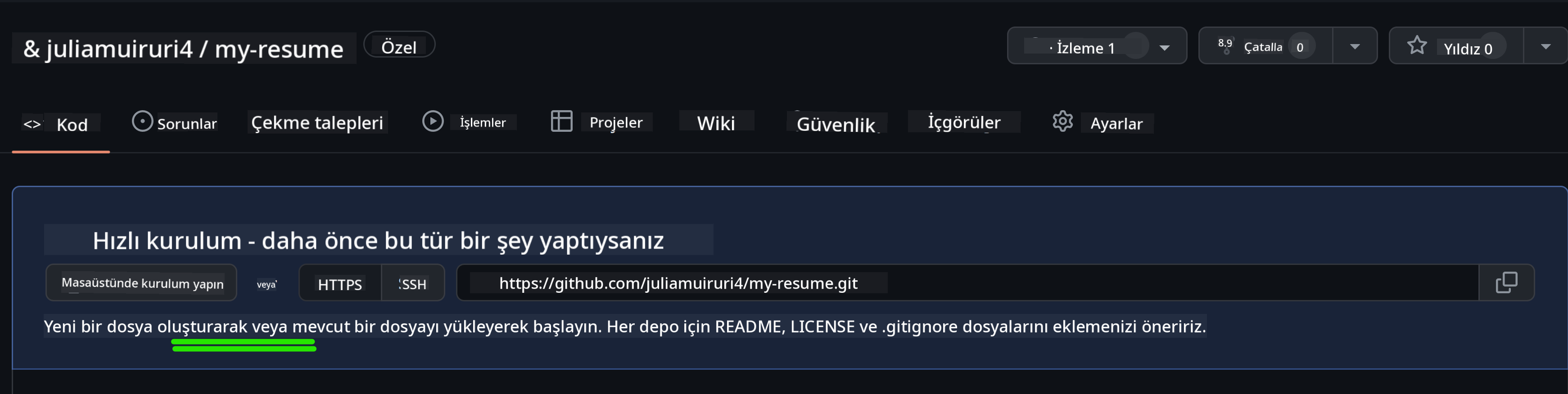 GitHub'da ilk dosyayı oluşturma