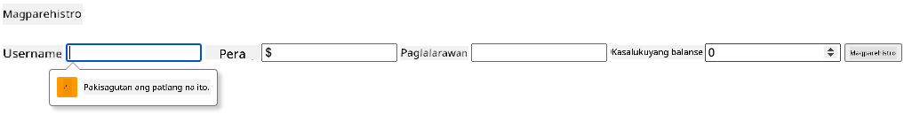 Screenshot na nagpapakita ng error sa pag-validate kapag sinusubukang isumite ang form