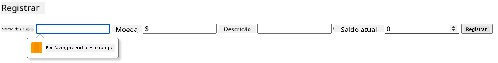 Captura de tela mostrando o erro de validação ao tentar enviar o formulário