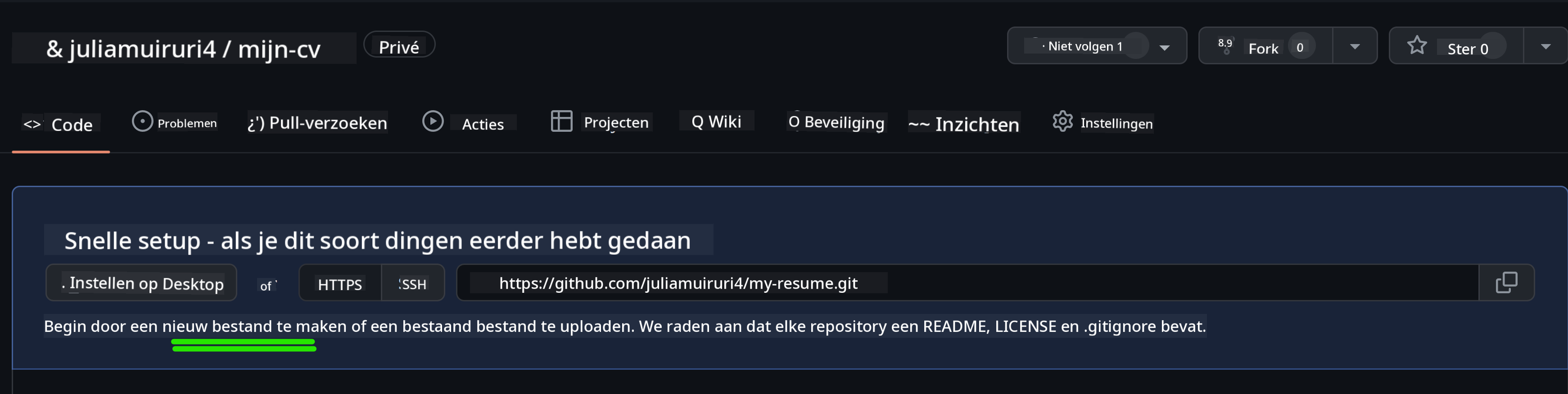 Een initiëel bestand maken op GitHub