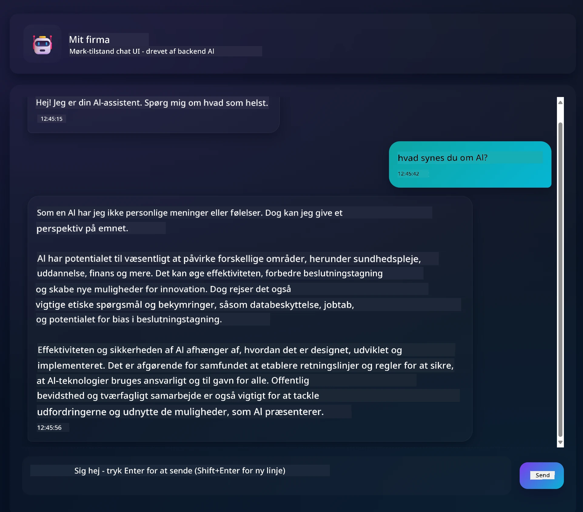 Chat app interface showing conversation between user and AI assistant
