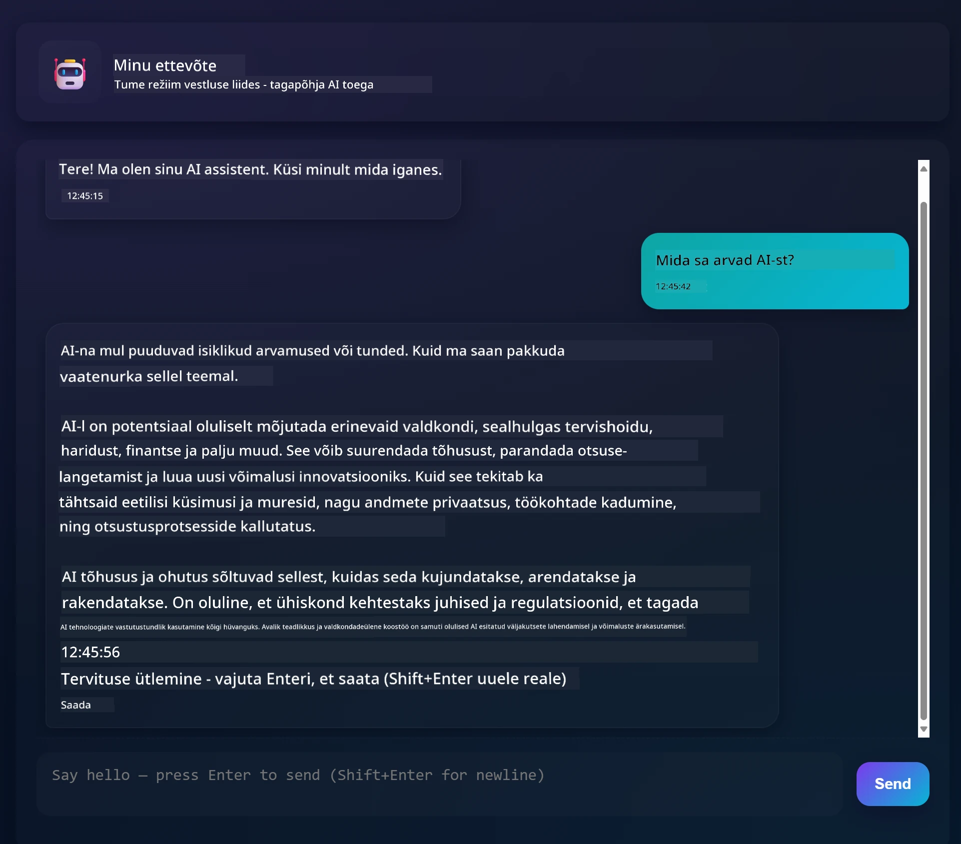 Chat app interface showing conversation between user and AI assistant
