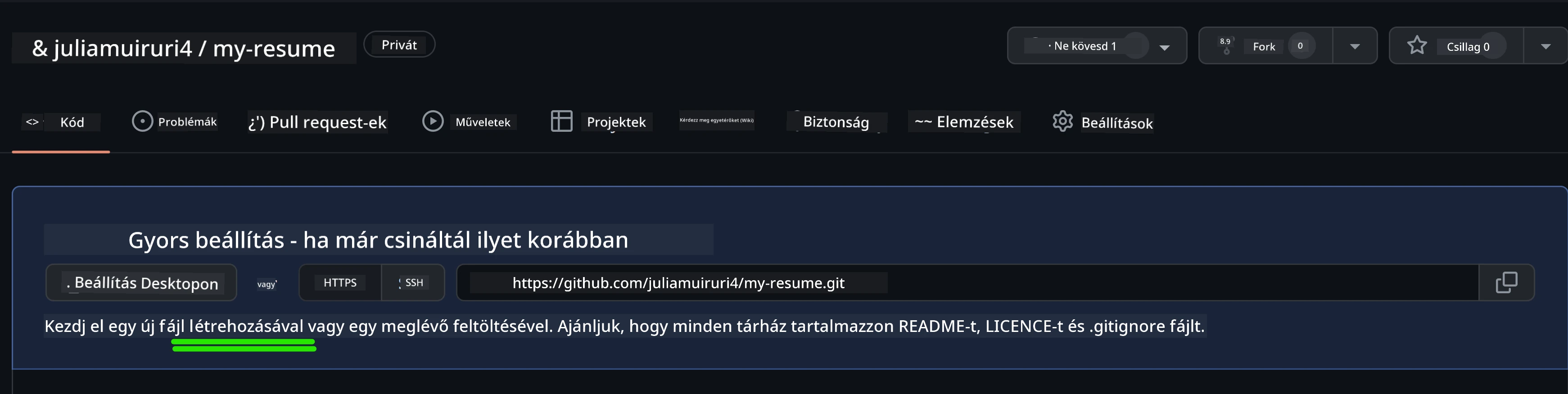 Kezdeti fájl létrehozása a GitHubon