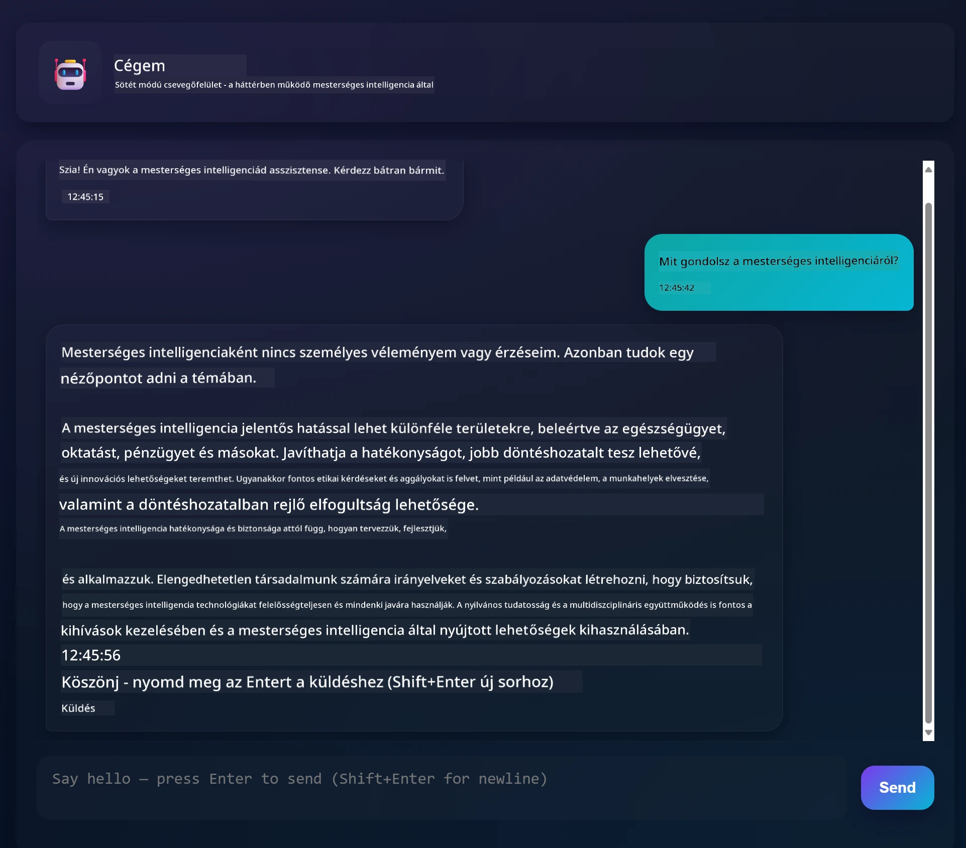 Chat app interface showing conversation between user and AI assistant