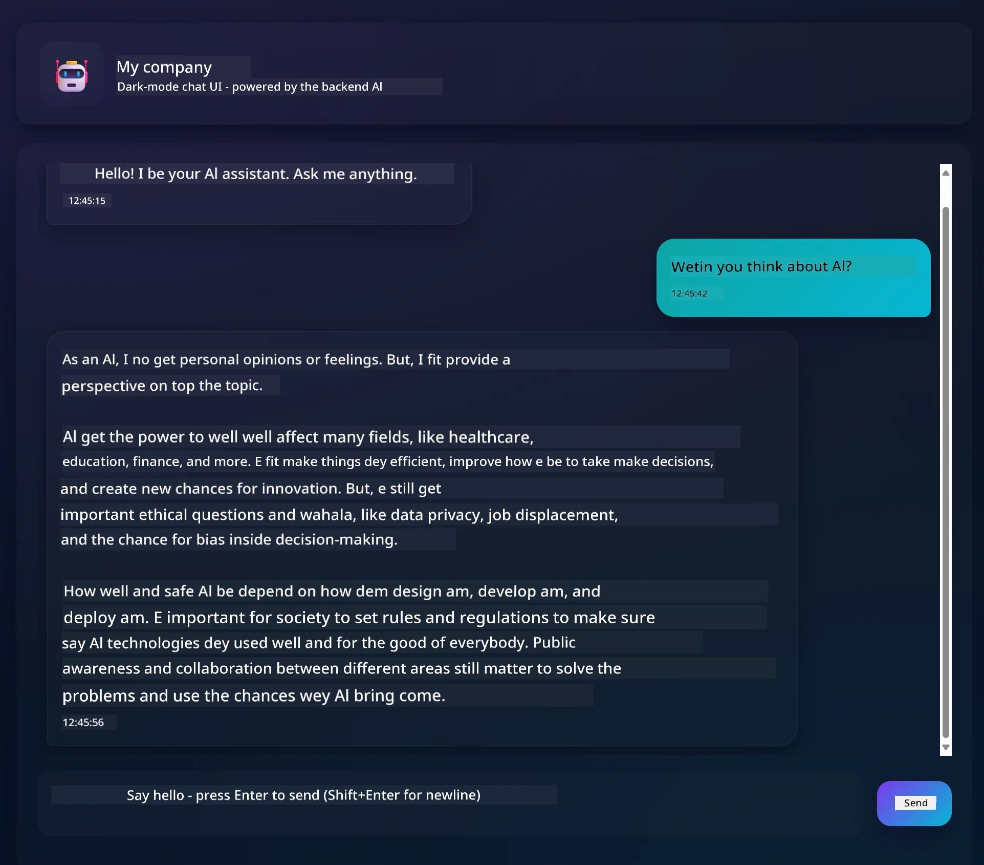 Chat app interface showing conversation between user and AI assistant