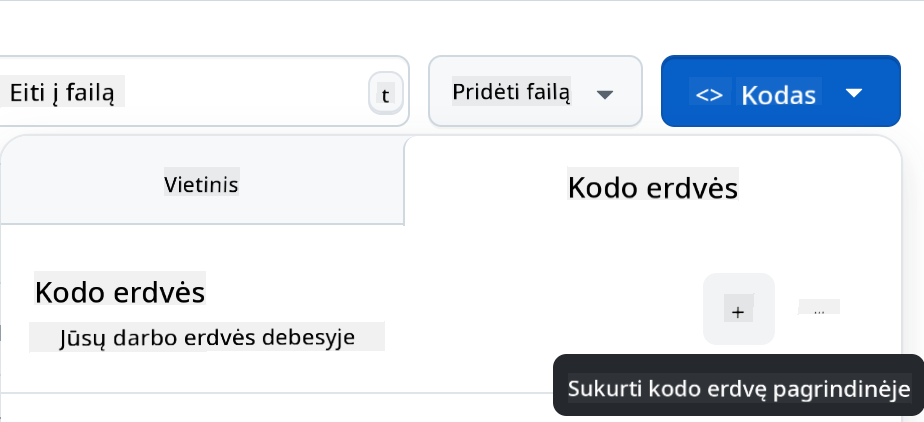 Sukurti codespace