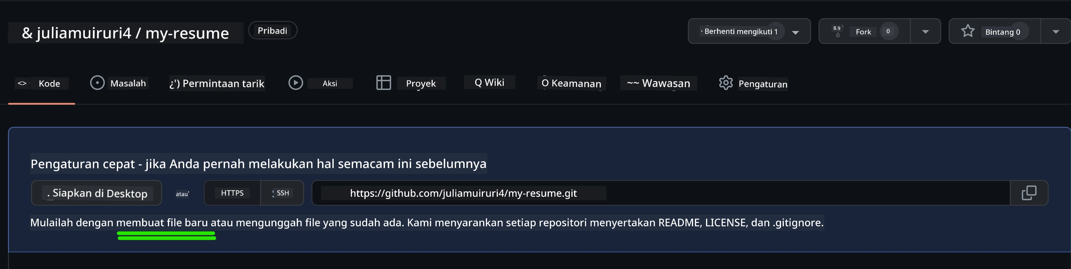 Membuat file awal di GitHub