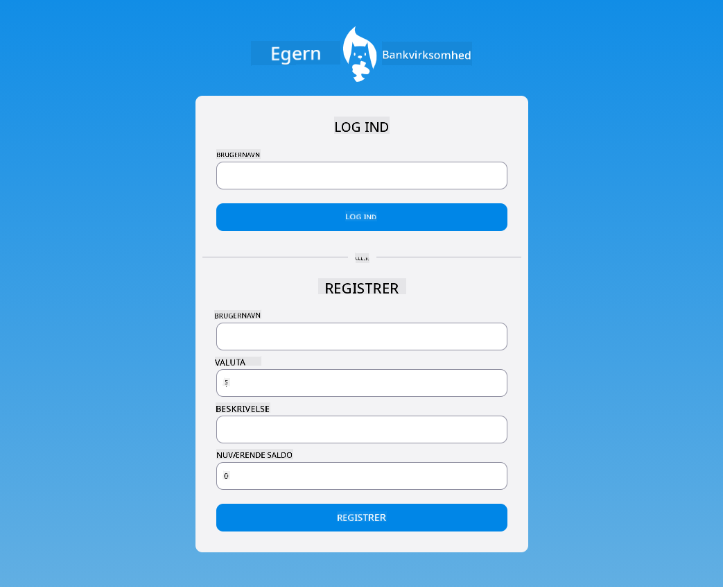 Skærmbillede af login-siden efter tilføjelse af CSS-stilarter