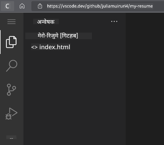 VSCode.dev मा परियोजना लोड गरिएको