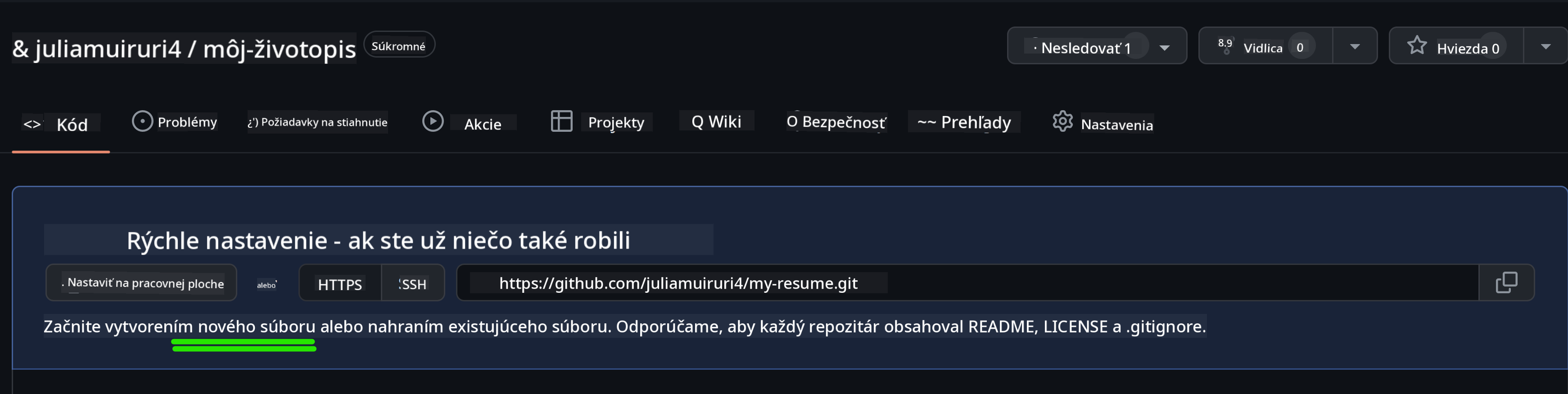 Vytvorenie počiatočného súboru na GitHube