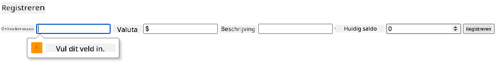 Screenshot met validatiefout bij het proberen het formulier in te dienen