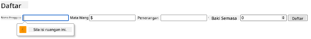 Tangkapan skrin menunjukkan ralat pengesahan apabila cuba menghantar borang