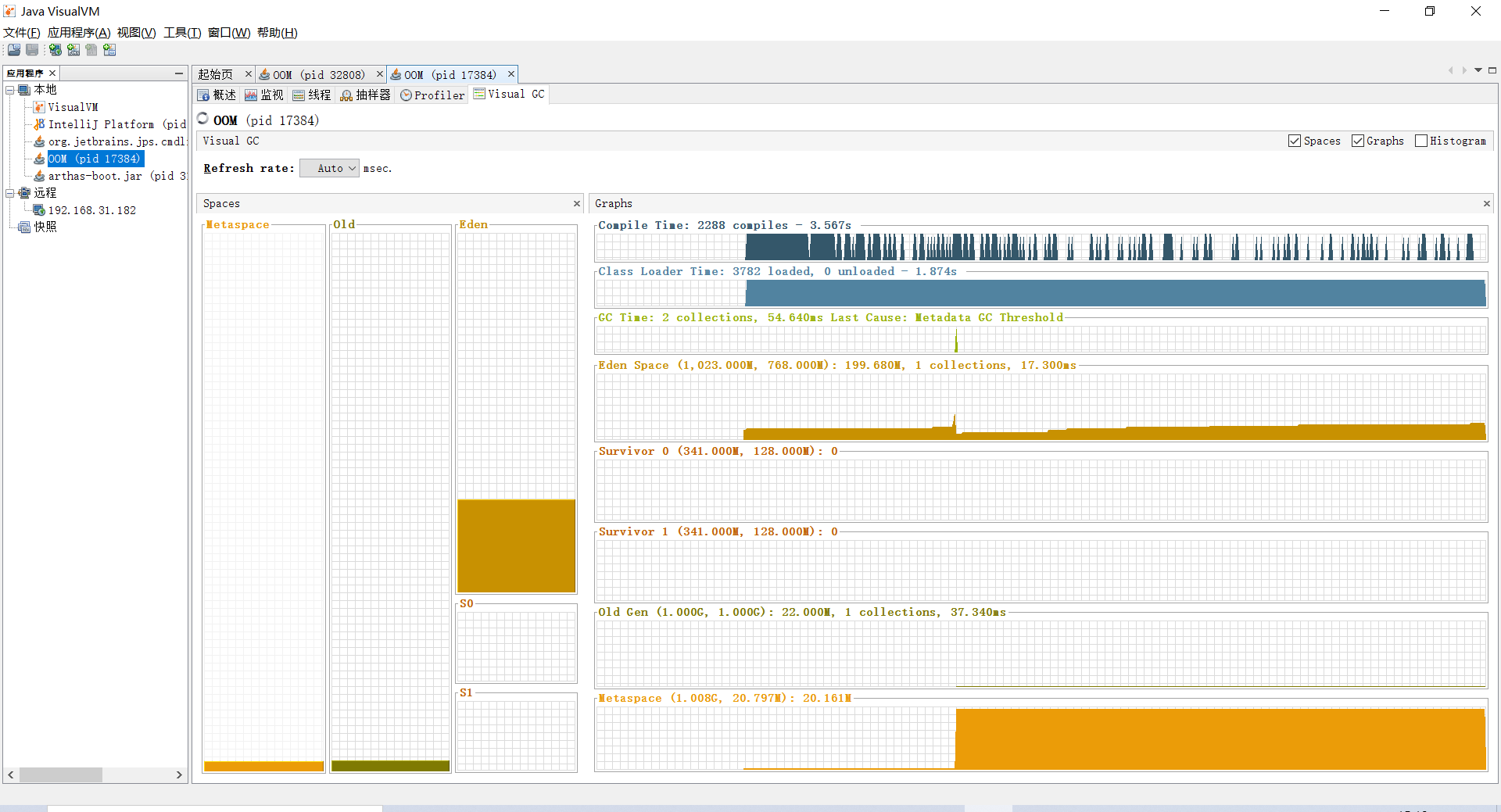 调优实战-一段时间后VisualVM查看GC显示