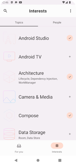 Screenshot showing Interests screen Screenshot showing Interests screen