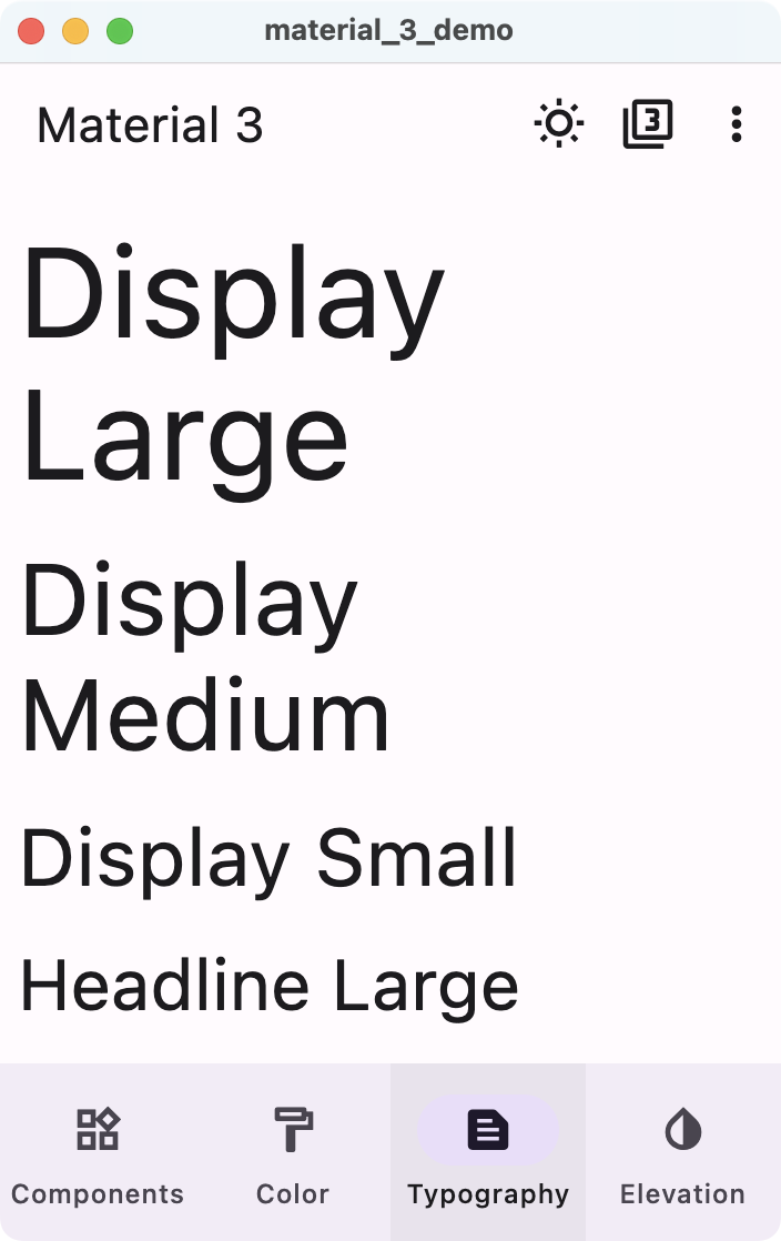 Typography tab of the Material You demo